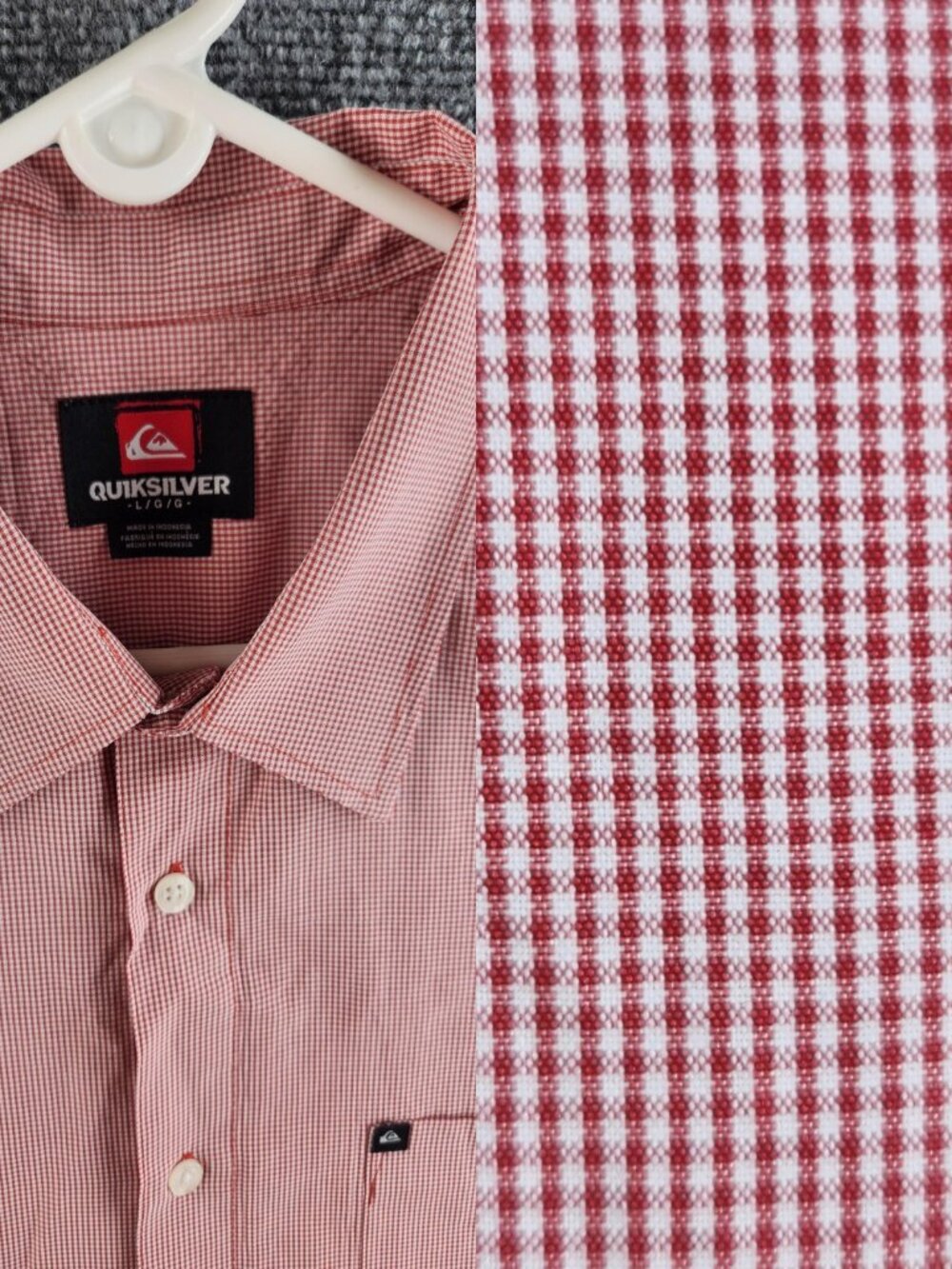 Quicksilver Adult Men Large Red Check Short Sleeve Rayon Blend Button Up Shirt